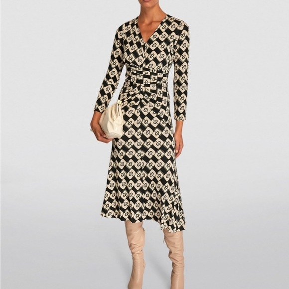 DVF Diane Von Furstenberg Timmy Midi Dress Chain Geometric Print - Picture 1 of 14
